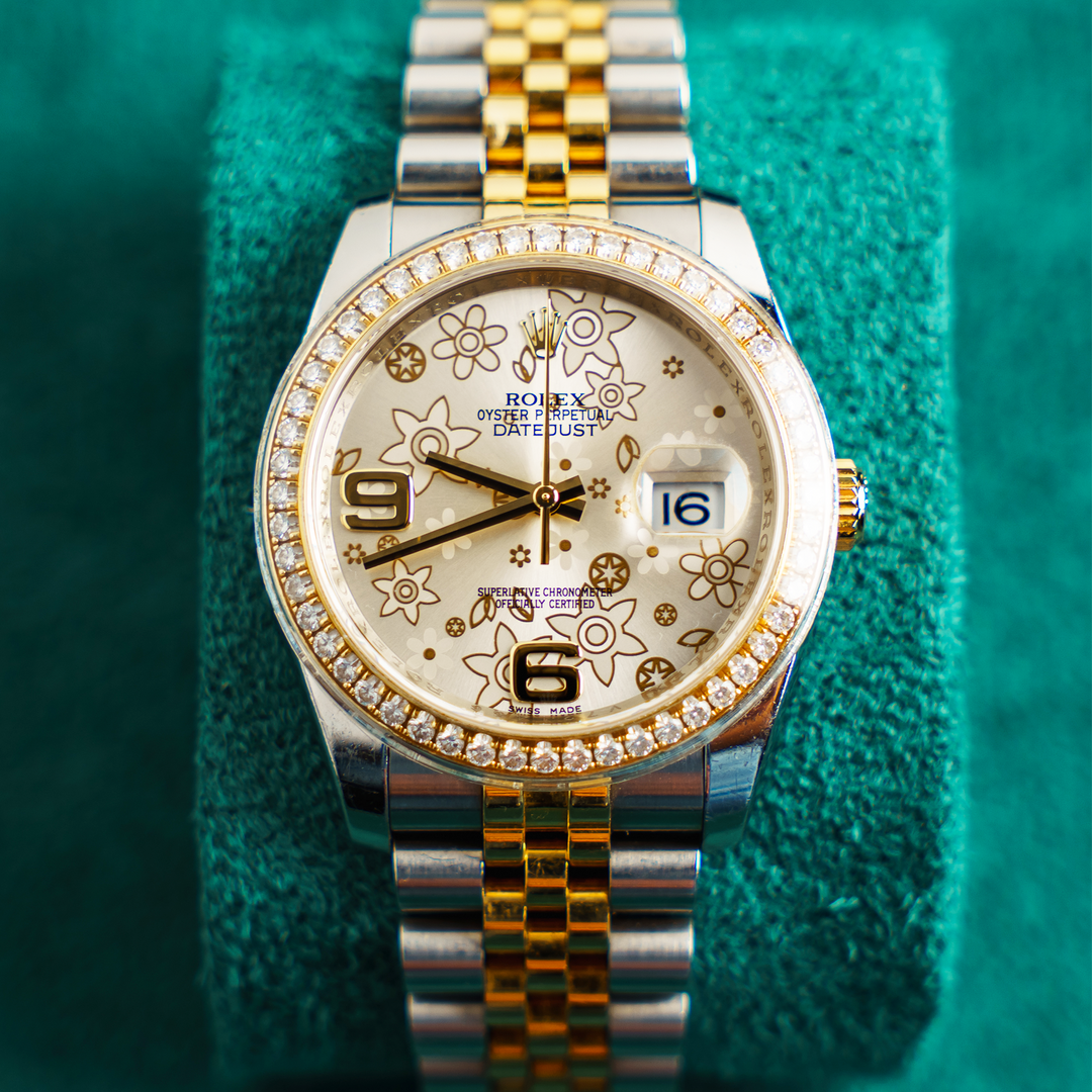 Rolex Datejust 36mm Yellow Rolesor  Silver Floral Motif Dial Ref. 116243 | 2009